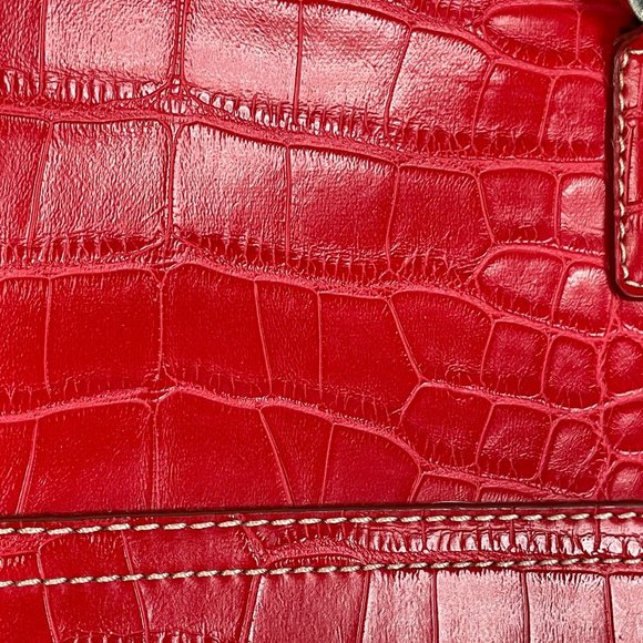 Y2K Tommy Hilfiger Shoulder Bag Red Croc Embossed Leather Pockets Preppy - Picture 3 of 16